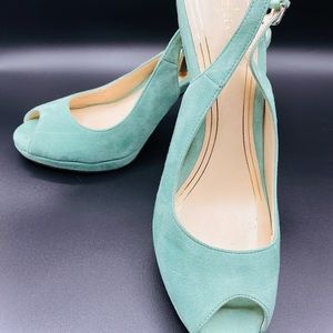 Cole Haan NikeAir Women's 9B Gold Heel Party Cocktail Gold Heel Teal